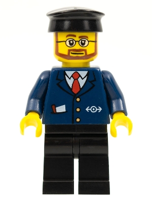 Dark Blue Suit with Train Logo, Black Legs, Black Hat, Beard and Glasses
Komplett i god stand.