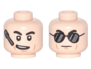 Minifigure, Head Dual Sided Black Eyebrows, Cheek Lines, Headset and Crooked Smile / Black Sunglasses with Reflections Pattern
I god stand.  (SH0369)