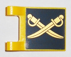 Flag 2 x 2 Square with Gold Crossed Cutlasses on Dark Blue Background Pattern on Both Sides
I god stand.