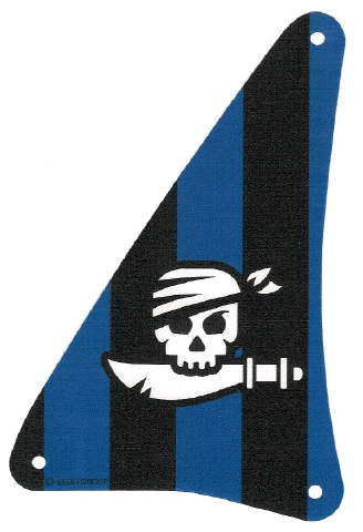 Cloth Sail Triangular 15 x 22 with Black and Blue Stripes, Skull and Cutlass Pattern
I god stand.