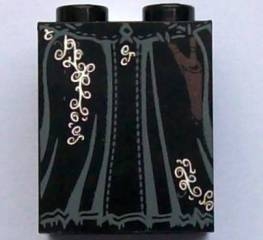 Slope 65 2 x 2 x 2 with Bottom Tube with Minifigure Dress / Skirt / Robe, Black Bellatrix Lestrange Silver Vines Pattern
I god stand.