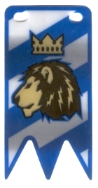 Plastic Part for Sets 8781 and 8801 - Vertical Flag with Lion and Crown on Diagonal Blue and White Stripes Pattern
I god stand.