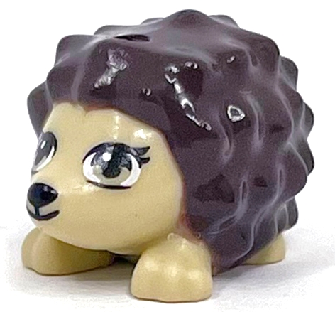 Hedgehog, Friends Style with Black Eyes, Eyelashes and Nose and Dark Brown Spines Pattern
I god stand.