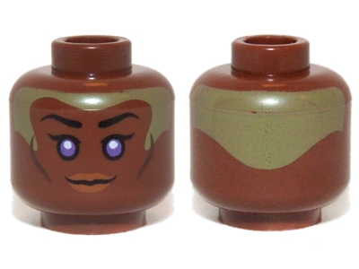 Minifigure, Head Female with Violet Eyes, Brown Lips and Pale Green Head Paint Pattern (SW Stass Allie)
I god stand.