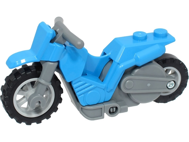 Stuntz Flywheel Motorcycle Dirt Bike with Dark Bluish Gray Frame, Light Bluish Gray Wheels, and Dark Bluish Gray Handlebars
I god stand.