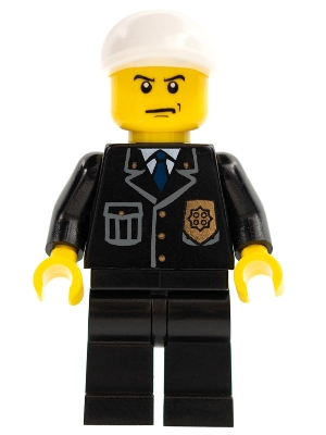 Police - City Suit with Blue Tie and Badge, Black Legs, White Short Bill Cap, Scowl
Komplett i god stand.