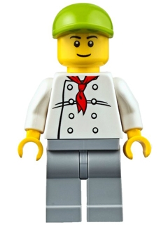 Chef - White Torso with 8 Buttons, Light Bluish Gray Legs, Lime Short Bill Cap (Fire Station Hot Dog Vendor)
Komplett i god stand.