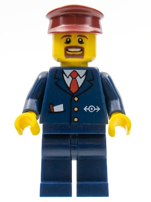 Dark Blue Suit with Train Logo, Dark Blue Legs, Dark Red Hat, Brown Moustache and Goatee
Komplett i god stand.