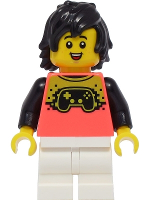 Boy - Coral Shirt with Video Game Controller, White Medium Legs, Black Hair
Komplett i god stand.