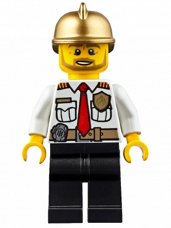 Fire Chief - White Shirt with Tie and Belt, Black Legs, Gold Fire Helmet
Komplett i god stand.