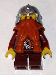 Fantasy Era - Dwarf, Dark Orange Beard, Metallic Silver Helmet with Studded Bands, Dark Red Arms
Komplett i god stand.