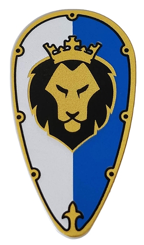 Minifigure, Shield Ovoid with Lion Head on White and Blue Pattern
I god stand.