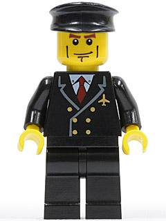 Airport - Pilot with Red Tie and 6 Buttons, Black Legs, Black Hat, Vertical Cheek Lines
Komplett i god stand.