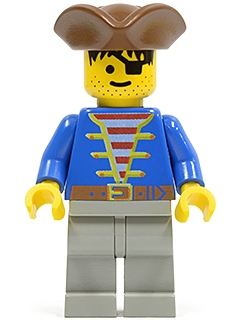 Pirate Blue Jacket, Light Gray Legs, Brown Pirate Triangle Hat
Komplett i god stand.