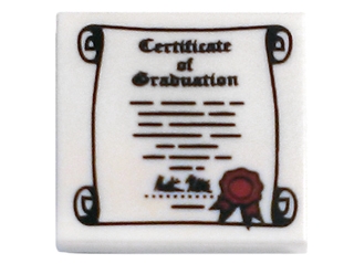 Tile 2 x 2 with 'Certificate of Graduation' and Red Ribbon on Scroll Pattern
I god stand.
