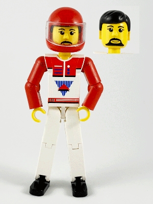 Technic Figure White Legs, White Top with Red Vest, Red Arms, Black Hair, Red Helmet
Komplett i god stand.