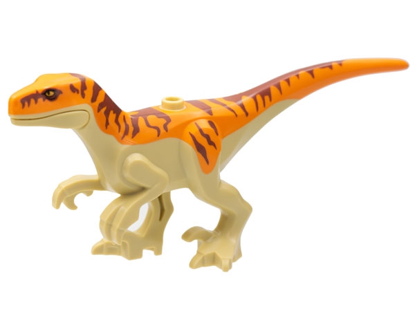 Dinosaur Atrociraptor with Orange Back, Reddish Brown Stripes, and Bright Light Orange Eyes
Komplett i god stand.