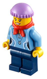 Medium Blue Female Shirt with Two Buttons and Shell Pendant, Dark Blue Legs, Red Bandana, Medium Lavender Knit Cap
Komplett i god stand.