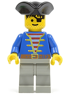 Pirate Blue Jacket, Light Gray Legs, Black Pirate Triangle Hat
Komplett i god stand.