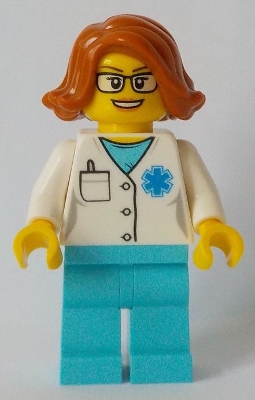 Doctor - EMT Star of Life, Medium Azure Legs, Dark Orange Female Hair Short Swept Sideways, Glasses
Komplett i god stand.