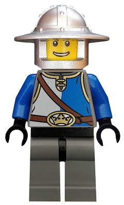Castle - King's Knight Blue and White with Chest Strap and Crown Belt, Helmet with Broad Brim, Open Grin
Komplett i god stand.