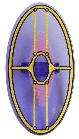 Minifigure, Shield Elliptical with SW Gungan Patrol Shield with Dark Pink Glow in Center Pattern
I god stand.