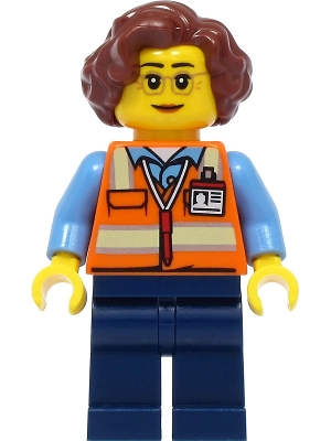 School Bus Driver - Female, Orange Safety Vest with Reflective Stripes, Dark Blue Legs, Reddish Brown Hair
Komplett i god stand.