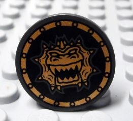Minifigure, Shield Circular / Round Flat Face with Gold Dragon Head with Jagged Teeth Pattern
I god stand.