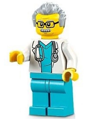 Doctor - Male, White Lab Coat with Stethoscope, Medium Azure Scrubs, Light Bluish Gray Hair, Glasses
Komplett i god stand.