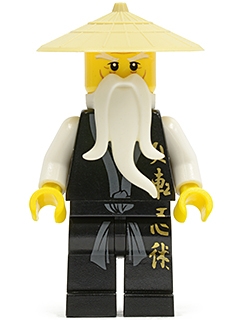 Wu Sensei - Black Kimono with Gold Symbols, Dark Bluish Gray Sash, Tan Asian Hat, White Beard
Komplett i god stand.