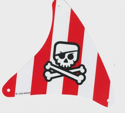 Cloth Sail Triangular with Skull and Crossbones with Eye Patch on Red Stripes Background Pattern
I god stand.
