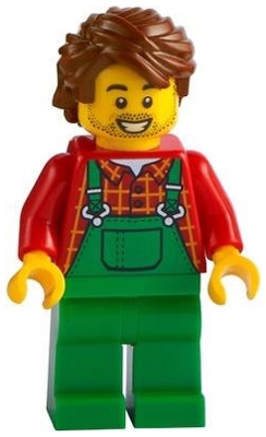 Farmer - Overalls Green, Red Plaid Shirt, Reddish Brown Hair Swept Back Tousled
Komplett i god stand.