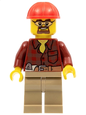 Flannel Shirt with Pocket and Belt, Dark Tan Legs, Red Construction Helmet, Safety Goggles
Komplett i god stand.