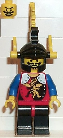 Dragon Knights - Knight 2, Black Legs with Red Hips, Black Dragon Helmet, Yellow Plumes
Komplett i god stand.