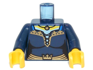 Torso Female Dress with Black Laces, Blue Straps and Gold Trim over White Shirt, Waist Sash with Crown, Necklace with Bead, Yellow Neck Pattern / Dark Blue Arms / Yellow Hands
I god stand.