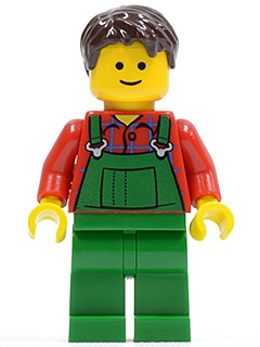 Overalls Farmer Green, Dark Brown Short Tousled Hair, Standard Grin
Komplett i god stand.