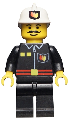 Fire - Flame Badge and 2 Buttons, Black Legs, White Fire Helmet with Fire Logo
Komplett i god stand.