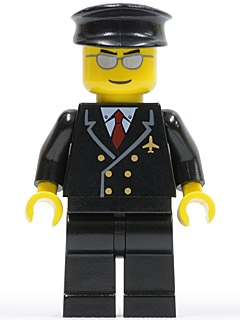 Airport - Pilot with Red Tie and 6 Buttons, Black Legs, Black Hat, Silver Glasses
Komplett i god stand.
