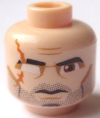 Minifigure, Head Black Thick Eyebrows and Beard Stubble, Large Reddish Brown Eyes, Dark Orange Scar, Nougat Eye Shadow, Cheek Lines and Chin Dimple, Furrowed Brow, Stern Pattern
I god stand.
