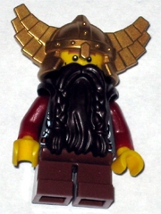 Fantasy Era - Dwarf, Dark Brown Beard, Metallic Gold Helmet with Wings, Dark Red Arms, Vertical Cheek Lines
Komplett i god stand.