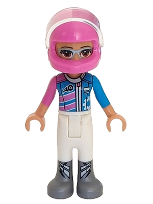Friends Olivia (Nougat) - White Trousers, Dark Pink and Dark Azure Racing Jacket, Dark Pink Racing Helmet with Reddish Brown Ponytail
Komplett i god stand.