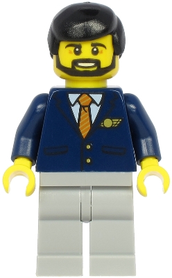 Steward - Male, Black Hair, Dark Blue Suit with Striped Tie, Light Bluish Gray Legs
Komplett i god stand.