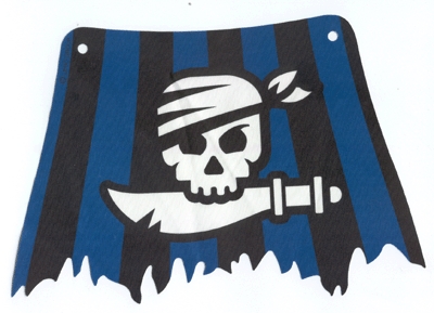 Cloth Sail 27 x 18 with Black and Blue Stripes, Skull and Cutlass Pattern, Tatters
I god stand.